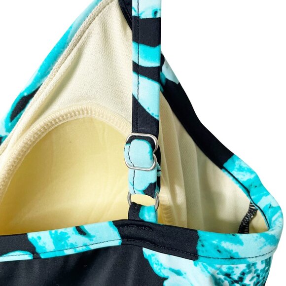 Trim Shaper Layered One Piece Swimsuit Size 10 Black Turquoise Floral Print NWOT - Picture 3 of 7